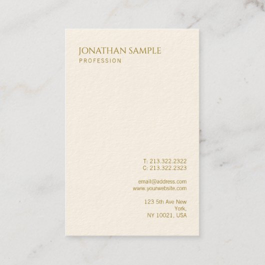 Moderne verticale Visitekaartjes Gold-tekst elegan (Achterkant)