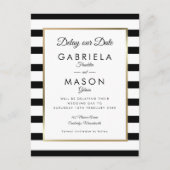 Moderne Vertraging Onze Datum Uitgesteld Zwart-Wit Briefkaart (Voorkant)