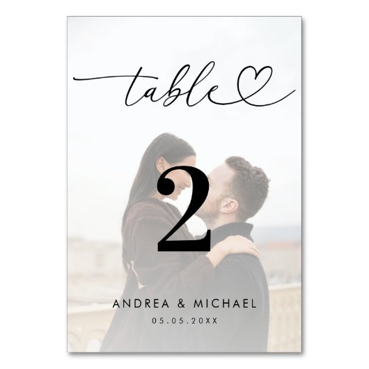 Moderne vervaagde foto Elegant hart Script bruilof Kaart (Voorkant)