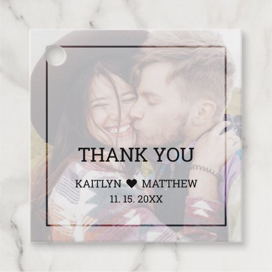 Moderne vervaagde foto minimalistische typografie  bedankjes labels (Voorkant)