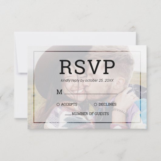 Moderne vervaagde foto minimalistische typografie  RSVP kaartje (Voorkant)