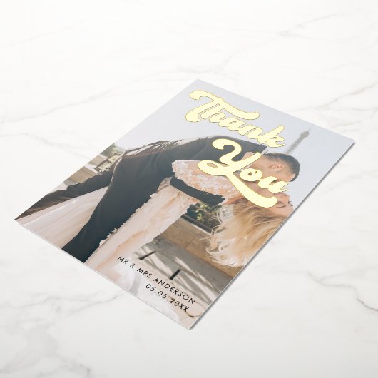 Moderne vervaagde foto overlay retro dank u bruilo folie uitnodiging (Gedraaid)