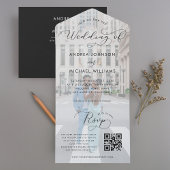 Moderne vervaagde foto & script QR code foto bruil All In One Uitnodiging
