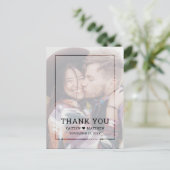 Moderne Vervaagde Foto Zwart Script Huwelijk Dank  Briefkaart (Staand voorkant)