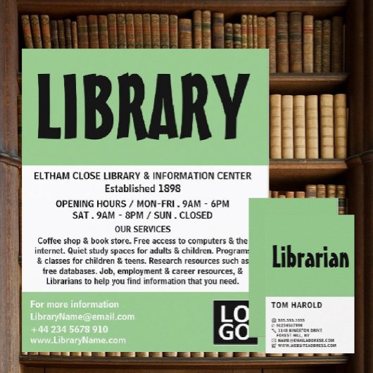 Moderne Vet, bibliotheek Adverteren Flyer