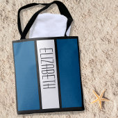 Moderne Vet Blok Persoonlijke naam Klassiek Blauw Tote Bag