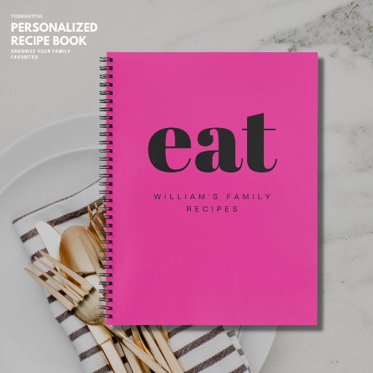 Moderne Vet Heet Roze Retro Blank Familie Recept Notitieboek