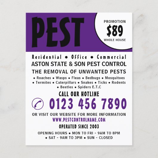Moderne Vet, Pest Control Adverteren Flyer (Voorkant)