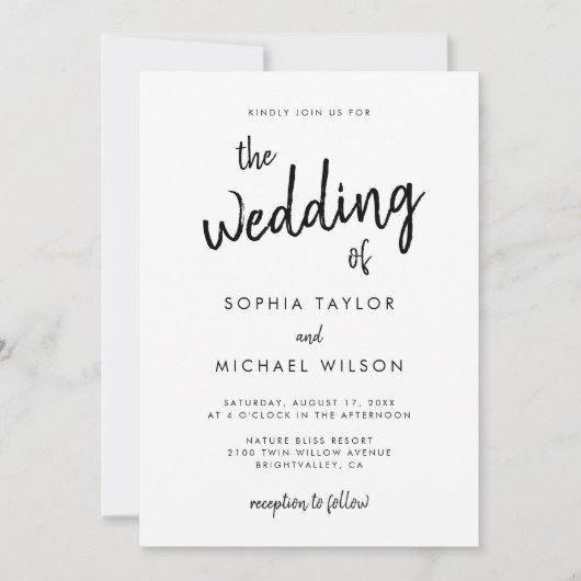 Moderne Vet Schrift Zwart-Wit Huwelijk Kaart (Voorkant)