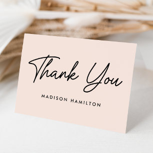 Moderne Vet Script Blush Baby Shower Bedankkaart
