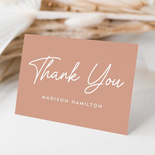 Moderne Vet Script Blush Terracotta Baby Shower Bedankkaart