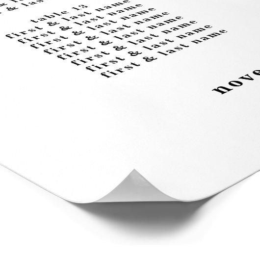 Moderne Vet Wit Zwart Bruiloft Zitkaarten Teken Poster (Hoek)