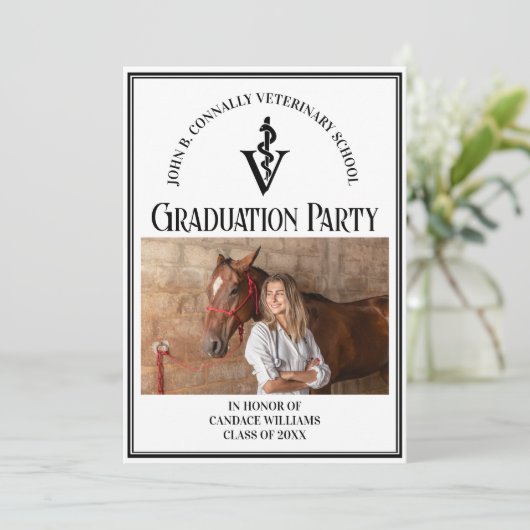 Moderne Veterinaire School Foto Afstudeerfeest Kaart (Staand voorkant)