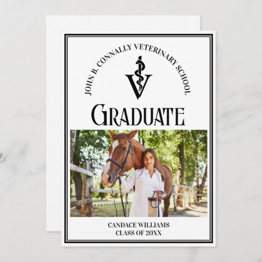 Moderne Veterinaire School Foto Custom Afstuderen Aankondiging (Voorkant / Achterkant)