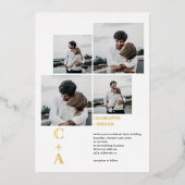 Moderne vetgedrukte bladzijden met goudblad 4 foto folie uitnodiging (Voorkant)