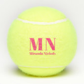 Moderne Vetgedrukte Naam en Monogram Kostuum Kleur Tennisballen (Achterkant)