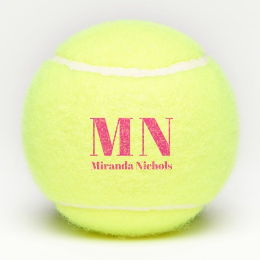 Moderne Vetgedrukte Naam en Monogram Kostuum Kleur Tennisballen (Achterkant)