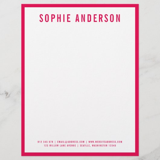 Moderne Vetgedrukte Naam met BEWERKBARE Randkleur Briefhoofd (Voorkant)