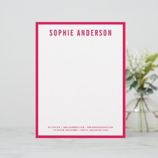 Moderne Vetgedrukte Naam met BEWERKBARE Randkleur Briefhoofd (Staand voorkant)