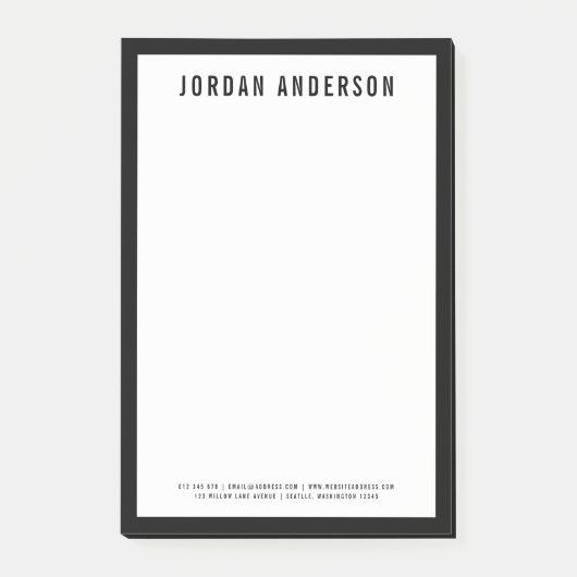 Moderne Vetgedrukte Naam met BEWERKBARE Randkleur Post-it® Notes (Voorkant)