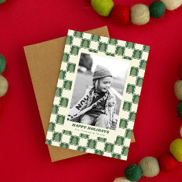 Moderne Vetgedrukte Retro Groene Kerst Checker Fot Feestdagenkaart