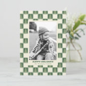 Moderne Vetgedrukte Retro Groene Kerst Checker Fot Feestdagenkaart (Staand voorkant)
