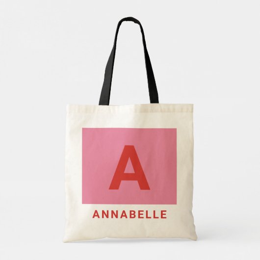 Moderne vetgedrukte, roze kleurblokroze gepersonal tote bag (Achterkant)