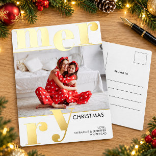 Moderne Vetgedrukte Typografie Witte Foto Prettig Folie Feestdagen Briefkaart
