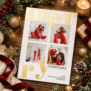 Moderne Vetgedrukte Typografie Witte Kerst 4 Foto Folie Feestdagenkaart