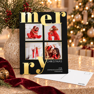 Moderne Vetgedrukte Typografie Zwart 4 Foto Pretti Folie Feestdagen Briefkaart