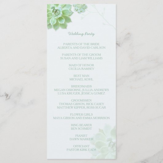 Moderne vetplanten Cactus Bruiloft Programmakaart (Achterkant)