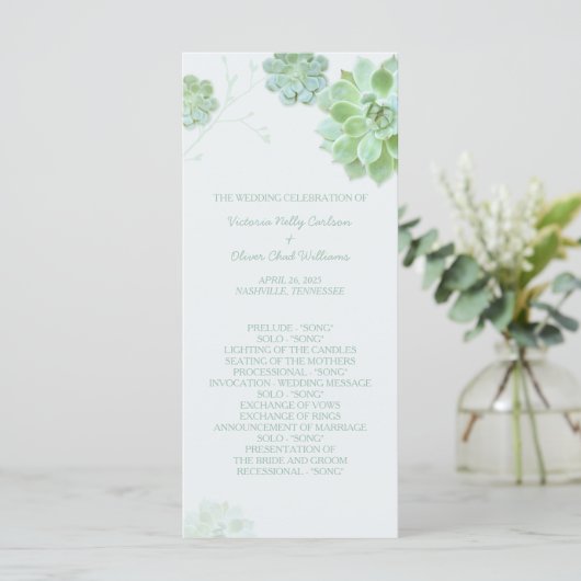 Moderne vetplanten Cactus Bruiloft Programmakaart (Staand voorkant)