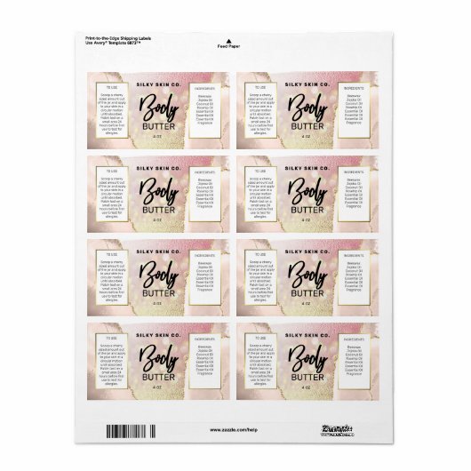 Moderne vetrijke gouden Rozen butter-etiketten Etiket (Full Sheet)