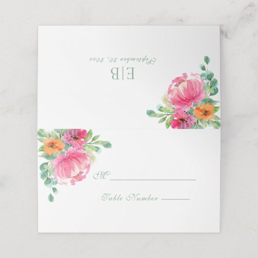 Moderne Vette Bloemen Roze Sinaasappel Monogram Br Plaatskaartje (Buitenkant ongevouwen)