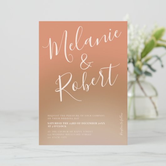 Moderne vette boho gradiënt trouwfoto kaart (Staand voorkant)