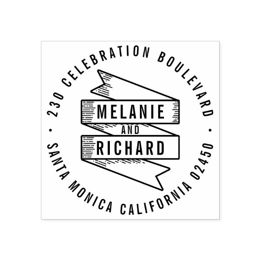 Moderne Vette Bruiloft Banner & Rond Retouradres Rubberstempel (Afrduk)