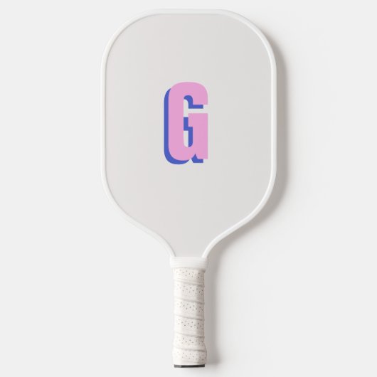 Moderne, vette, gemonogrammeerde roze en blauwe pickleball paddle (Voorkant)