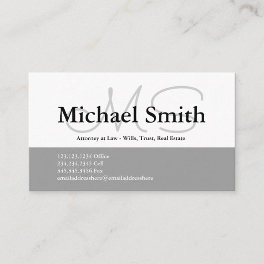 Moderne Vette grijze Initialen - Visitekaartje (Voorkant)