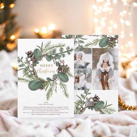 Moderne Vette groene krans 3 foto's Kerstmis Feestdagenkaart