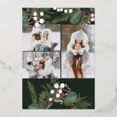 Moderne Vette groene krans 3 foto's Kerstmis Folie Feestdagenkaart (Achterkant)