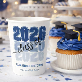 Moderne Vette Klas 2026 Marineblauwe Afstudeerfees Papieren Bekers