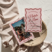 Moderne Vette Kleurrijke Retro Funky Foto Bruiloft Kaart