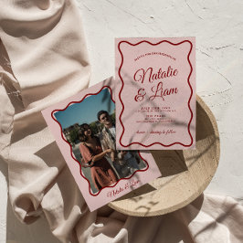 Moderne Vette Kleurrijke Retro Funky Foto Bruiloft Kaart