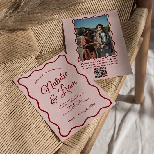 Moderne Vette Kleurrijke Retro Funky Foto Bruiloft Kaart