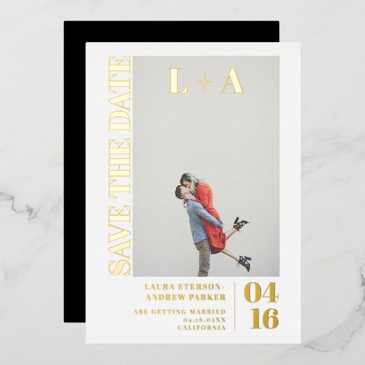 Moderne, vette, minimalistische foto van het initi folie uitnodiging (Voorkant / Achterkant)