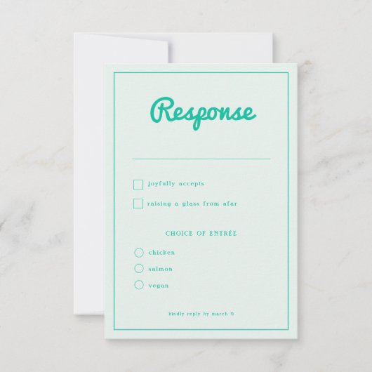 Moderne Vette Mint Groene Retro Bruiloft RSVP Kaartje (Voorkant)