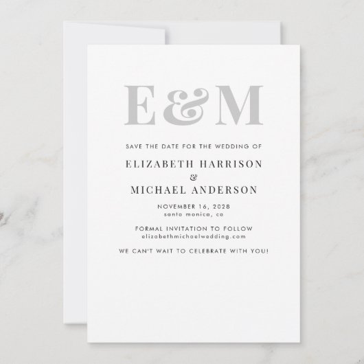 Moderne Vette Monogram Initialen Foto Save The Date (Achterkant)