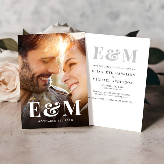 Moderne Vette Monogram Initialen Foto Save The Date