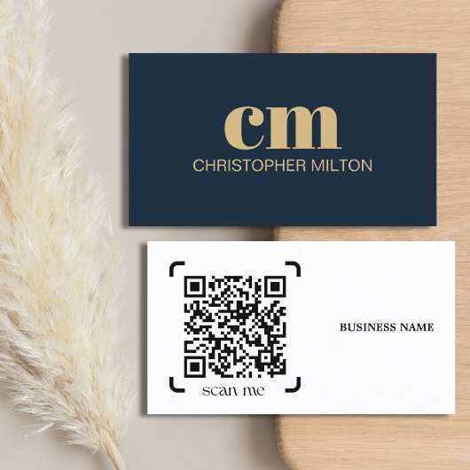 Moderne, vette monogram QR-code Navyblauwe consult Visitekaartje