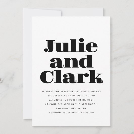 Moderne Vette Namen Minimalistisch Zwart Wit Bruil Kaart (Voorkant)